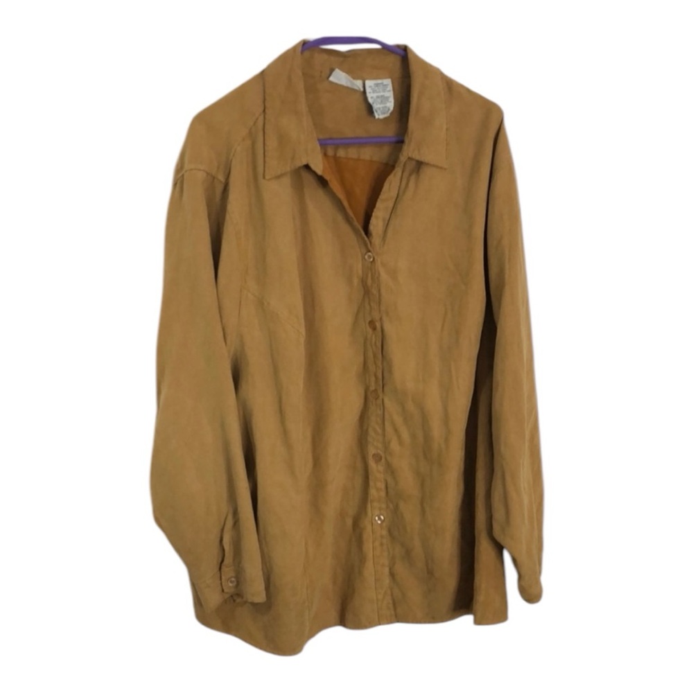 Vintage White Stag Women’s Light Brown Faux Suede Button-Up Shirt Size 4X Y2K